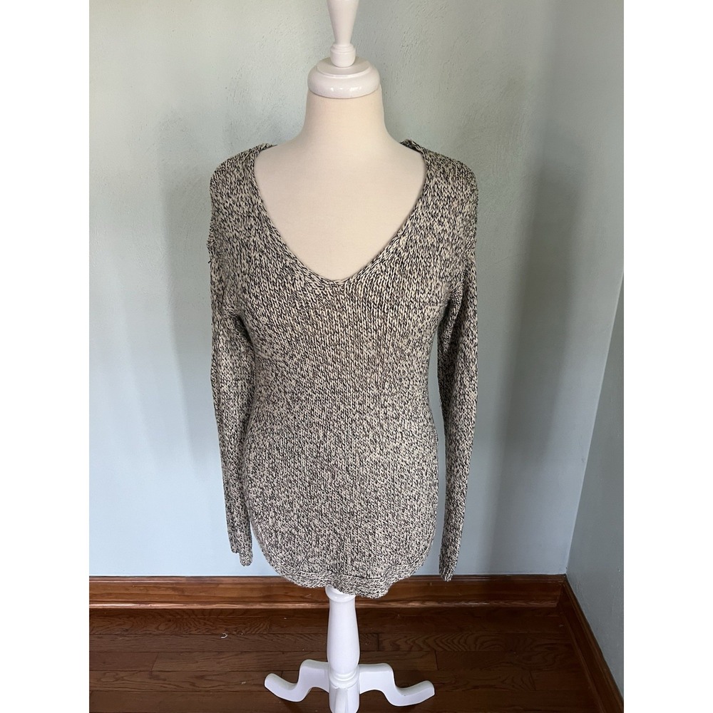 Alya Cream & Tan Scoop Neck Pullover w/ Elbow Patch Sweater Sz‎ S dark academia